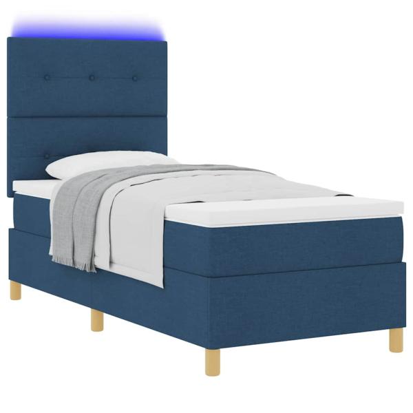 LED Boxspringbett mit Kopfteil Blau 90 x 200 cm Stoff