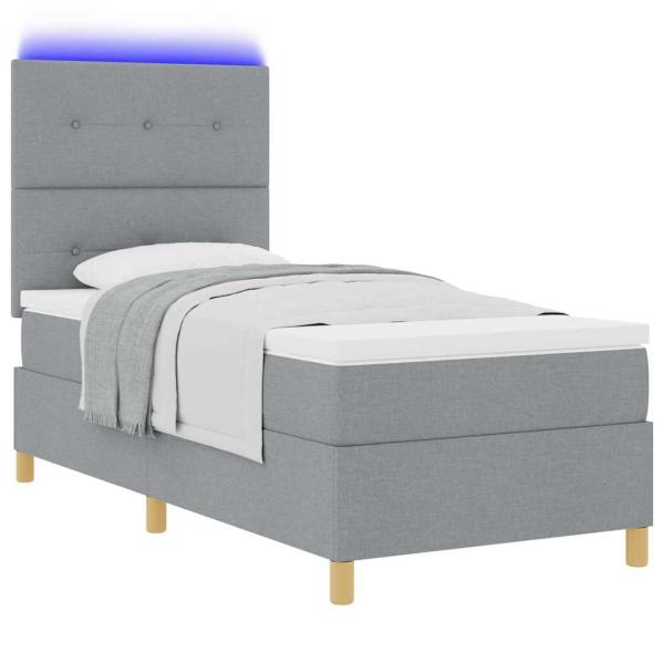 LED Boxspringbett mit Kopfteil Hellgrau 100 x 200 cm Stoff