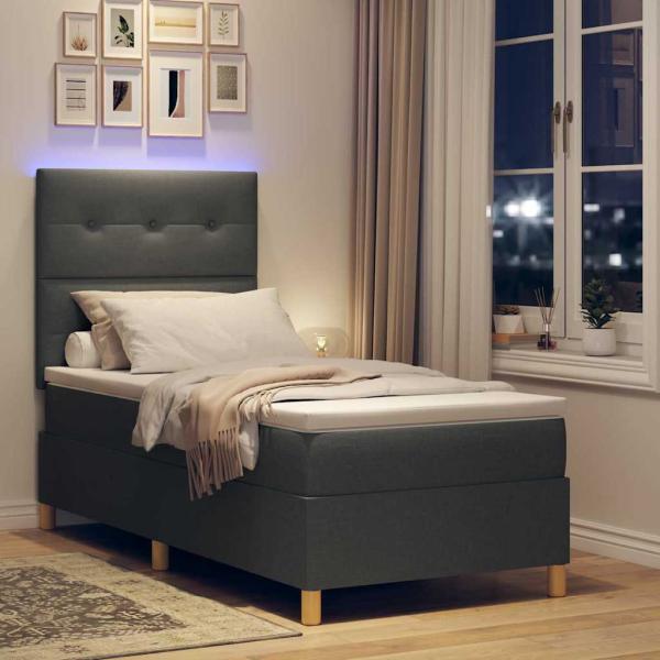 LED Boxspringbett mit Kopfteil Dunkelgrau 100 x 200 cm Stoff