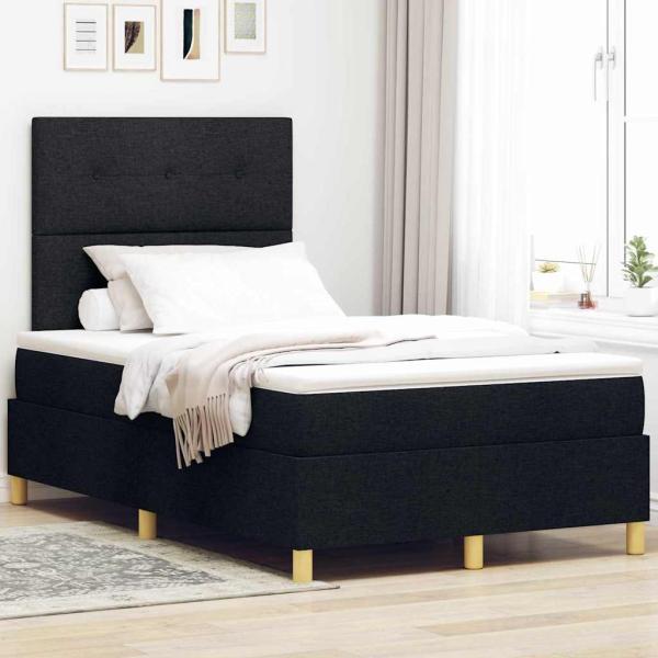 ARDEBO.de - LED Boxspringbett mit Kopfteil Schwarz 120 x 200 cm Stoff