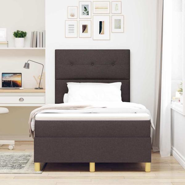 LED Boxspringbett mit Kopfteil Dunkelbraun 120 x 200 cm Stoff