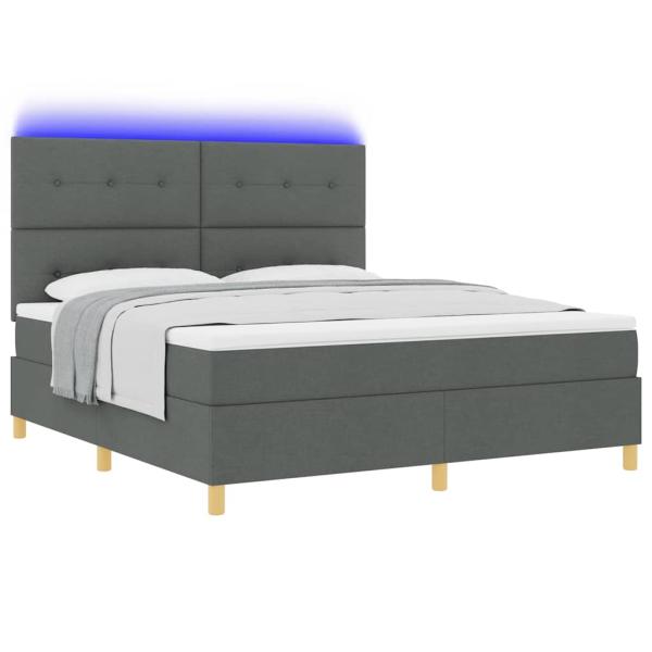 LED Boxspringbett mit Kopfteil Dunkelgrau 180 x 200 cm Stoff