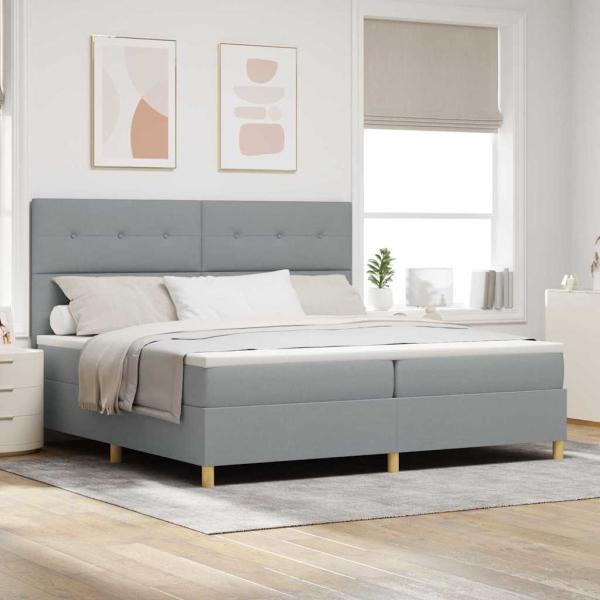 ARDEBO.de - LED Boxspringbett mit Kopfteil Hellgrau 200 x 200 cm Stoff