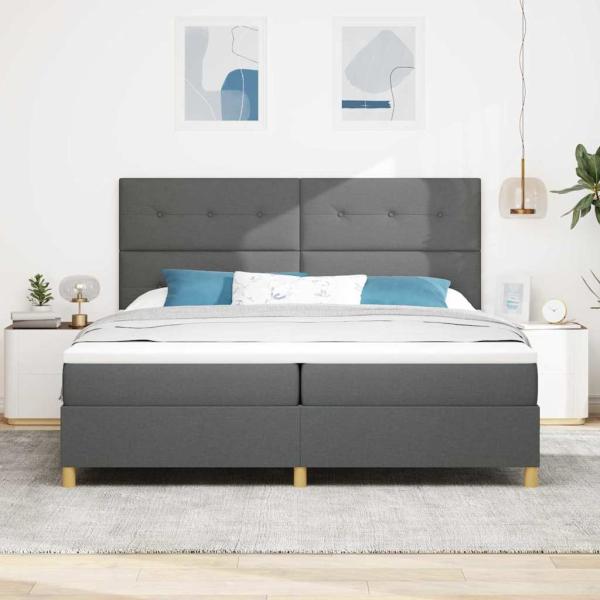 LED Boxspringbett mit Kopfteil Dunkelgrau 200 x 200 cm Stoff