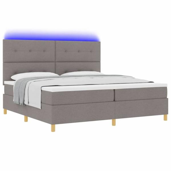 LED Boxspringbett mit Kopfteil Taupe 200 x 200 cm Stoff