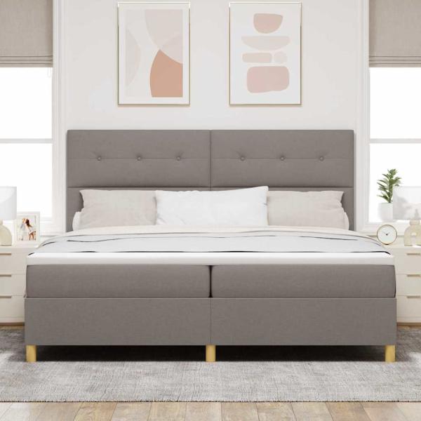LED Boxspringbett mit Kopfteil Taupe 200 x 200 cm Stoff
