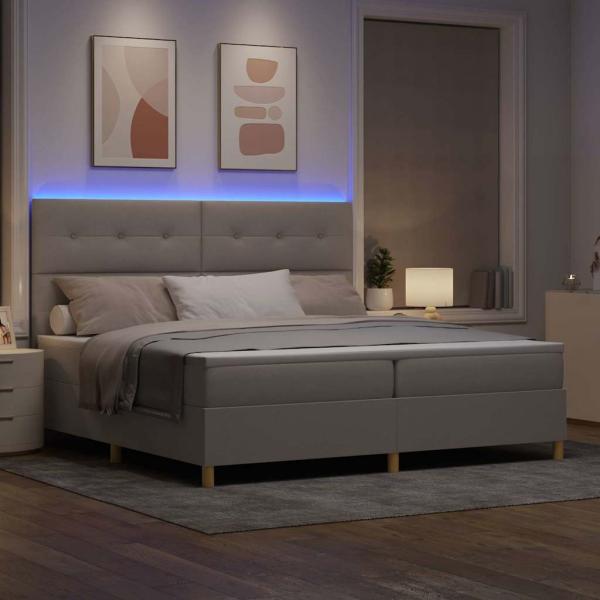 LED Boxspringbett mit Kopfteil Taupe 200 x 200 cm Stoff