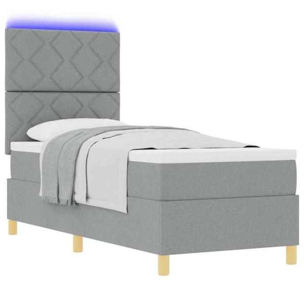 LED Boxspringbett mit Kopfteil Hellgrau 80 x 200 cm Stoff