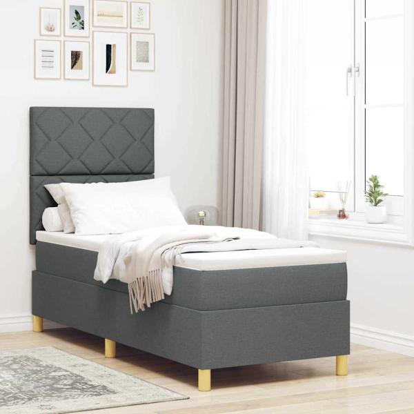 ARDEBO.de - LED Boxspringbett mit Kopfteil Dunkelgrau 80 x 200 cm Stoff