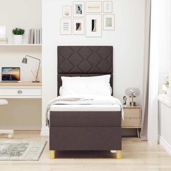 LED Boxspringbett mit Kopfteil Dunkelbraun 80 x 200 cm Stoff