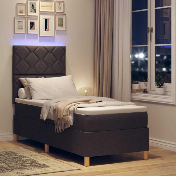 LED Boxspringbett mit Kopfteil Dunkelbraun 80 x 200 cm Stoff