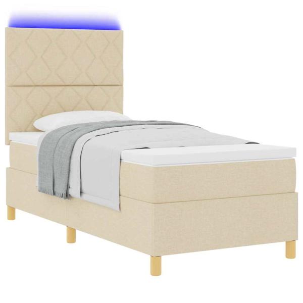 LED Boxspringbett mit Kopfteil Creme 90 x 190 cm Stoff