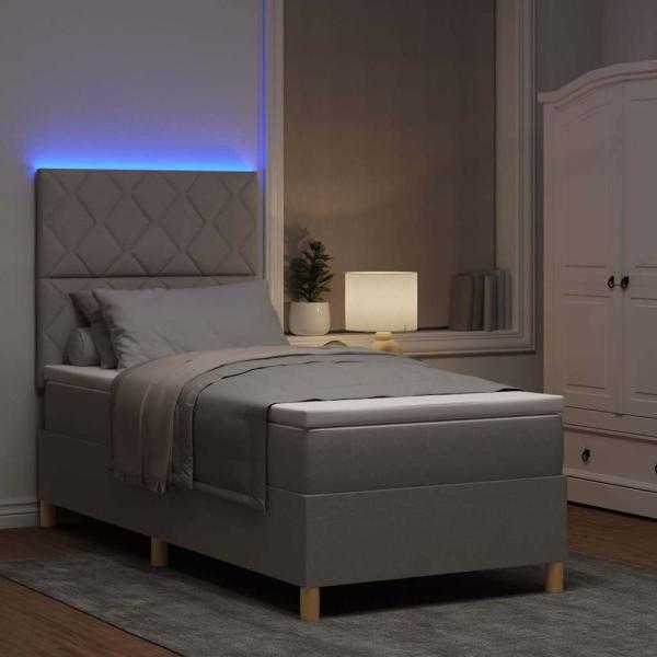 LED Boxspringbett mit Kopfteil Taupe 90 x 200 cm Stoff