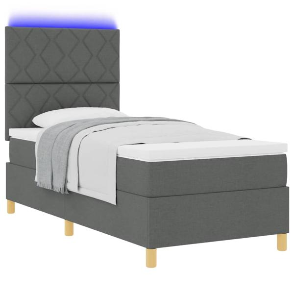 LED Boxspringbett mit Kopfteil Dunkelgrau 100 x 200 cm Stoff