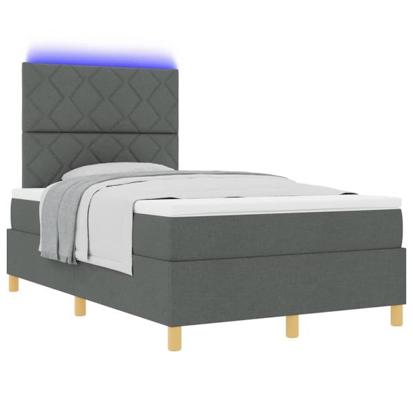 LED Boxspringbett mit Kopfteil Dunkelgrau 120 x 200 cm Stoff