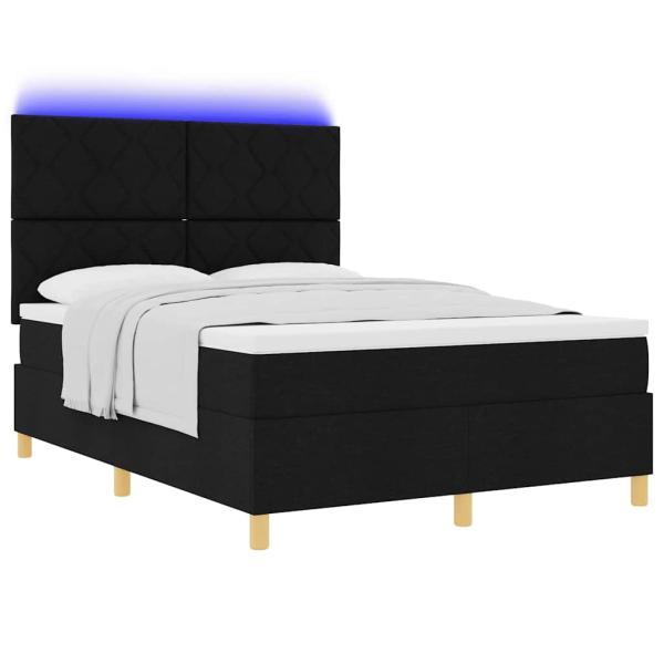 LED Boxspringbett mit Kopfteil Schwarz 140 x 200 cm Stoff