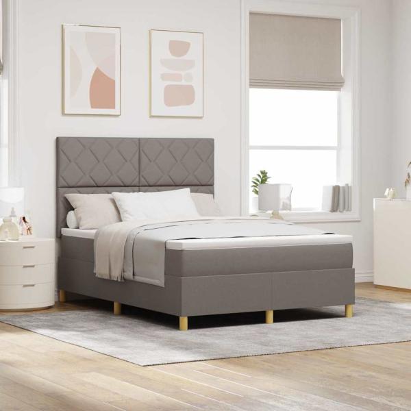 ARDEBO.de - LED Boxspringbett mit Kopfteil Taupe 140 x 200 cm Stoff