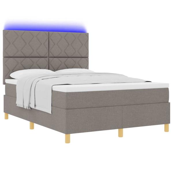 LED Boxspringbett mit Kopfteil Taupe 140 x 200 cm Stoff