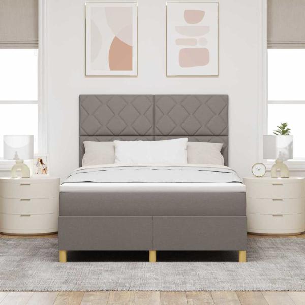 LED Boxspringbett mit Kopfteil Taupe 140 x 200 cm Stoff