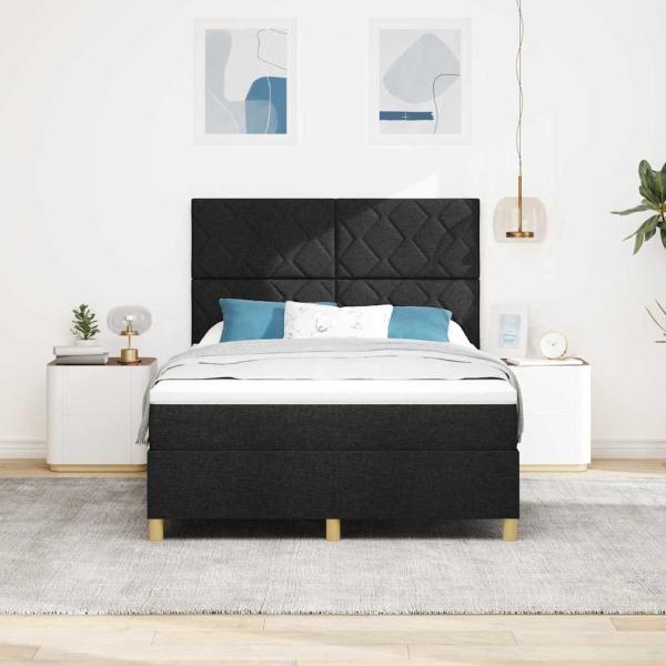 LED Boxspringbett mit Kopfteil Schwarz 160 x 200 cm Stoff
