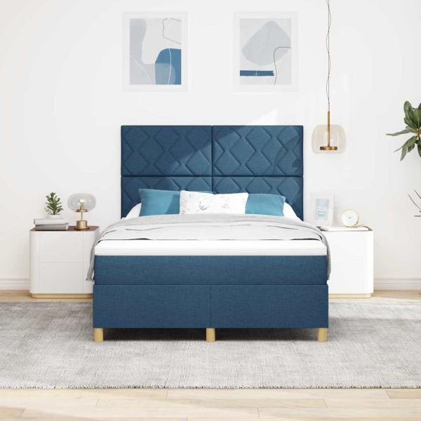 LED Boxspringbett mit Kopfteil Blau 160 x 200 cm Stoff