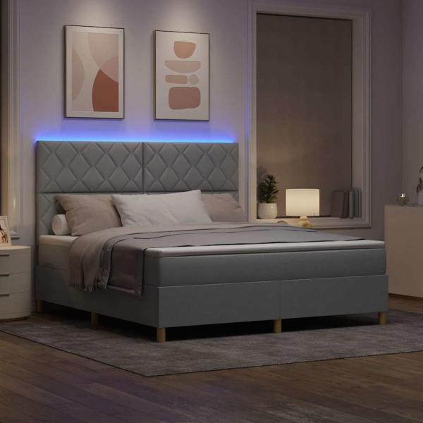 LED Boxspringbett mit Kopfteil Hellgrau 180 x 200 cm Stoff