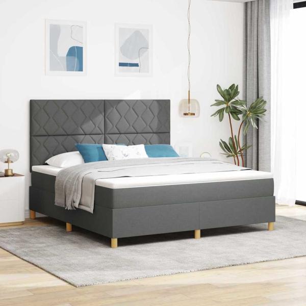 ARDEBO.de - LED Boxspringbett mit Kopfteil Dunkelgrau 180 x 200 cm Stoff