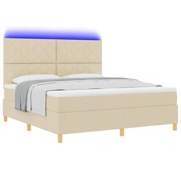 LED Boxspringbett mit Kopfteil Creme 180 x 200 cm Stoff
