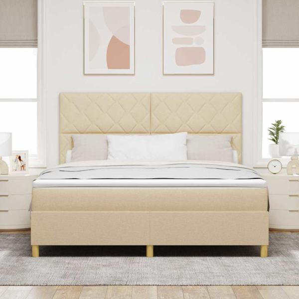 LED Boxspringbett mit Kopfteil Creme 180 x 200 cm Stoff