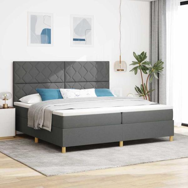 ARDEBO.de - LED Boxspringbett mit Kopfteil Dunkelgrau 200 x 200 cm Stoff