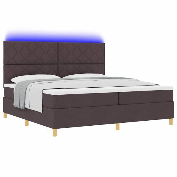 LED Boxspringbett mit Kopfteil Dunkelbraun 200 x 200 cm Stoff