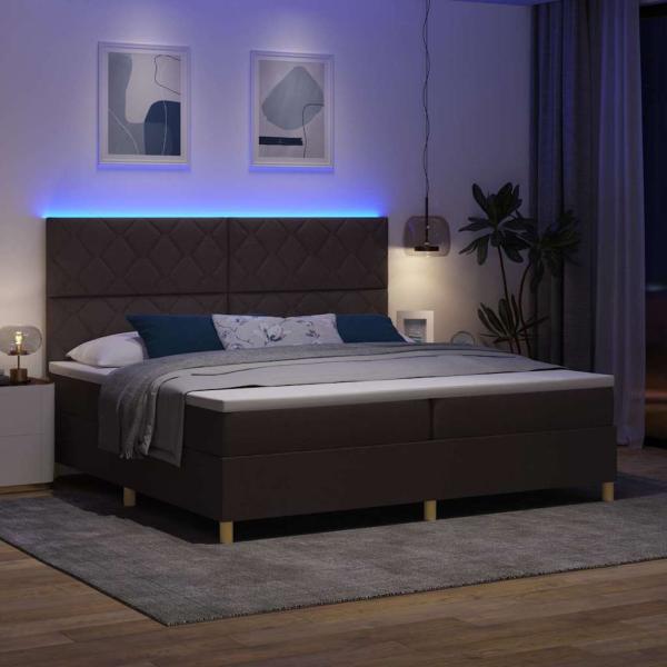 LED Boxspringbett mit Kopfteil Dunkelbraun 200 x 200 cm Stoff