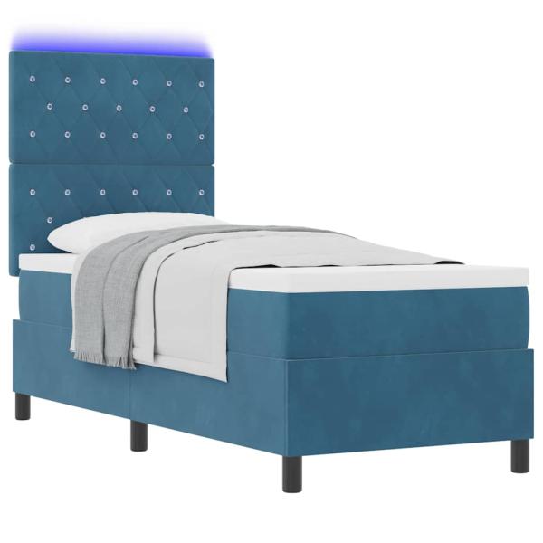 LED Boxspringbett mit Matratze Dunkelblau 80 x 200 cm Samt