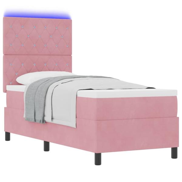 LED Boxspringbett mit Matratze Rosa 80 x 200 cm Samt