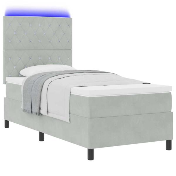 LED Boxspringbett mit Matratze Hellgrau 90 x 200 cm Samt