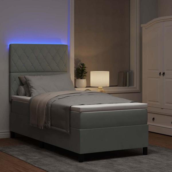 LED Boxspringbett mit Matratze Hellgrau 90 x 200 cm Samt