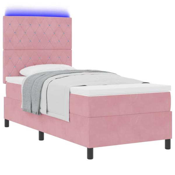LED Boxspringbett mit Matratze Rosa 90 x 200 cm Samt