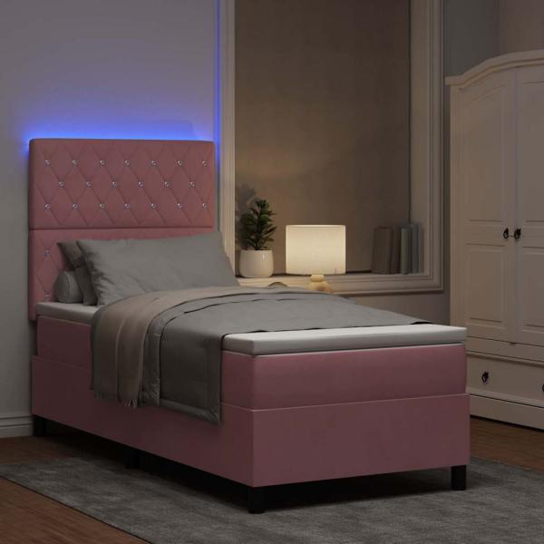 LED Boxspringbett mit Matratze Rosa 90 x 200 cm Samt