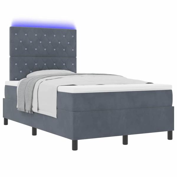 LED Boxspringbett mit Matratze Dunkelgrau 120 x 190 cm Samt