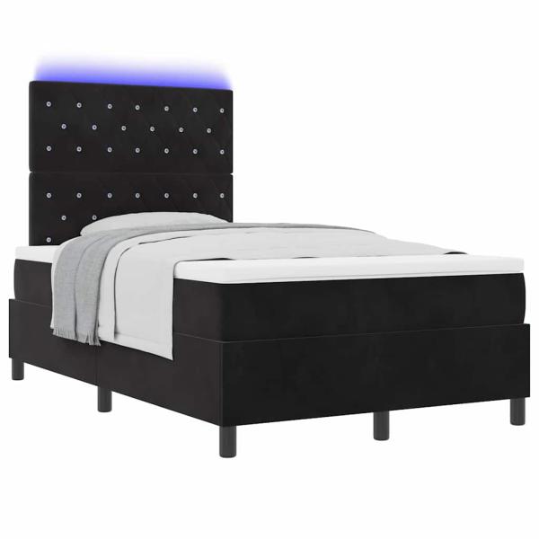 LED Boxspringbett mit Matratze Schwarz 120 x 190 cm Samt