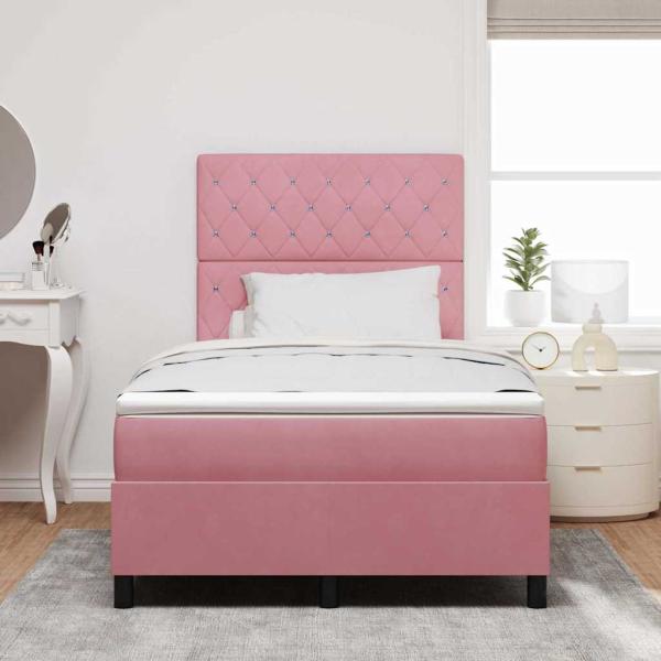 LED Boxspringbett mit Matratze Rosa 120 x 190 cm Samt