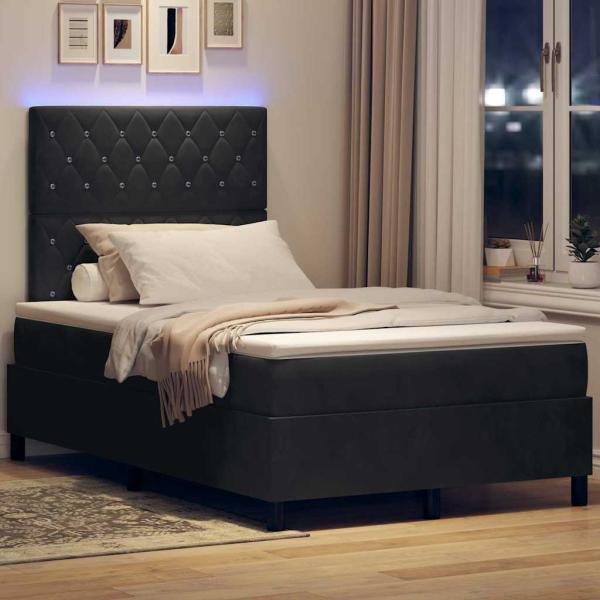 LED Boxspringbett mit Matratze Schwarz 120 x 200 cm Samt