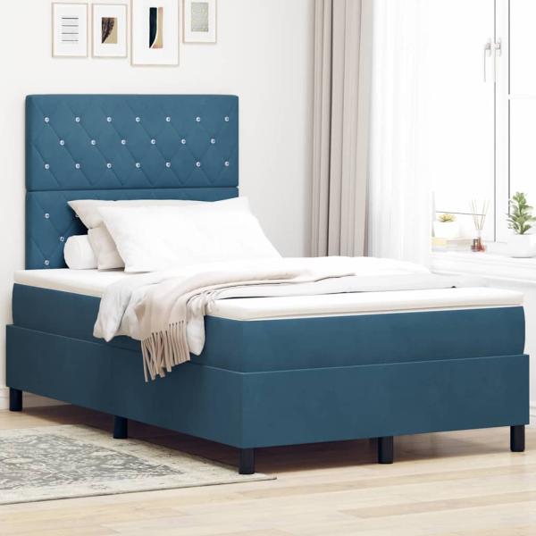 ARDEBO.de - LED Boxspringbett mit Matratze Dunkelblau 120 x 200 cm Samt