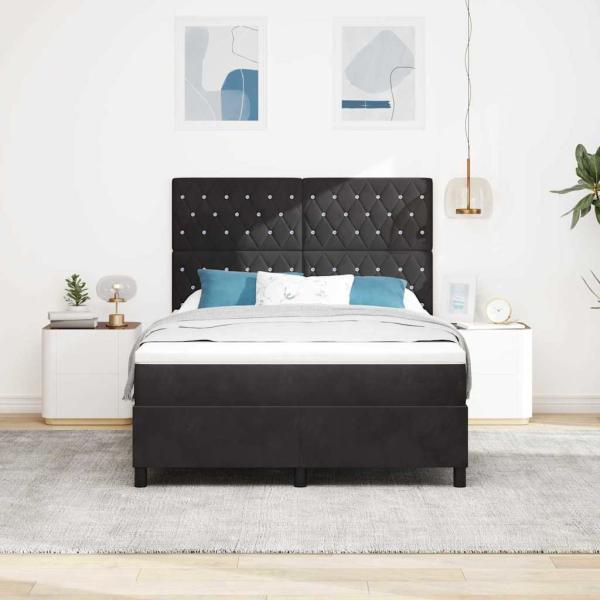 LED Boxspringbett mit Matratze Schwarz 160 x 200 cm Samt
