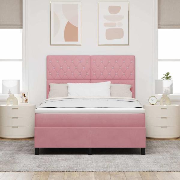LED Boxspringbett mit Matratze Rosa 160 x 200 cm Samt