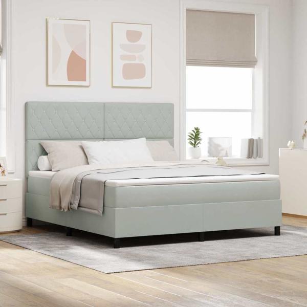 ARDEBO.de - LED Boxspringbett mit Matratze Hellgrau 180 x 200 cm Samt
