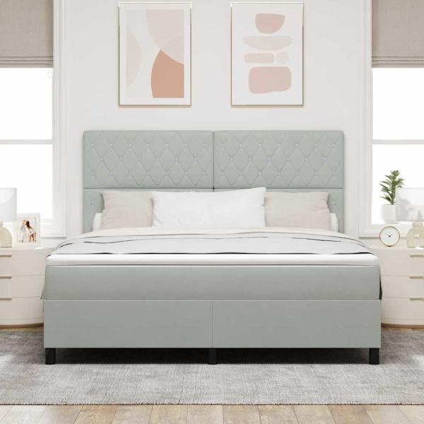 LED Boxspringbett mit Matratze Hellgrau 180 x 200 cm Samt