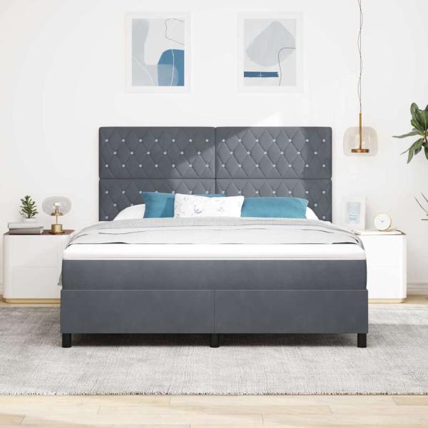 LED Boxspringbett mit Matratze Dunkelgrau 180 x 200 cm Samt