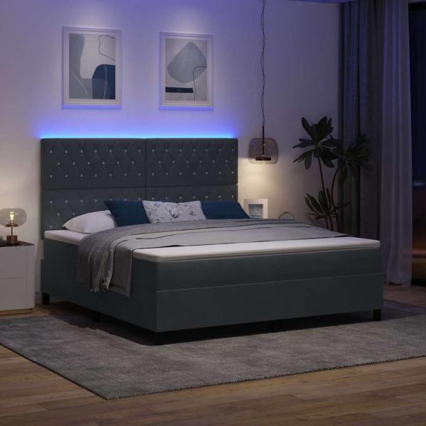 LED Boxspringbett mit Matratze Dunkelgrau 180 x 200 cm Samt