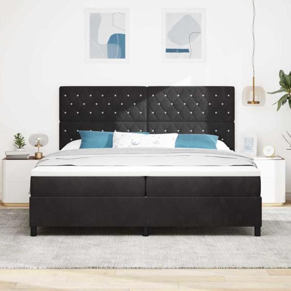 LED Boxspringbett mit Matratze Schwarz 200 x 200 cm Samt